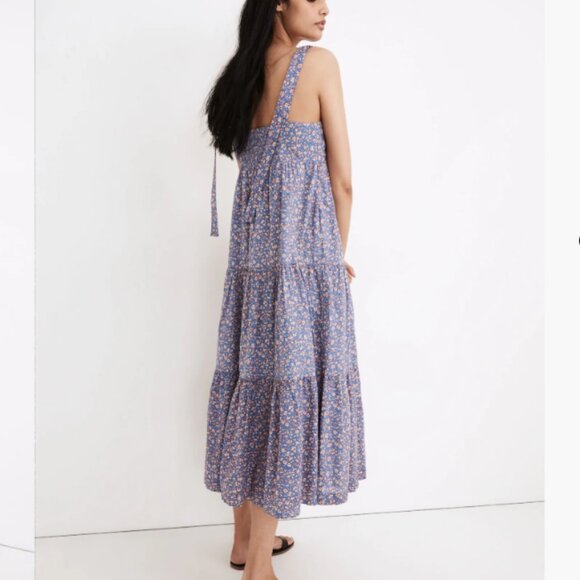 Madewell Tie-Strap Tiered Midi Dress in Summer Vines print- Sz L - Picture 2 of 7